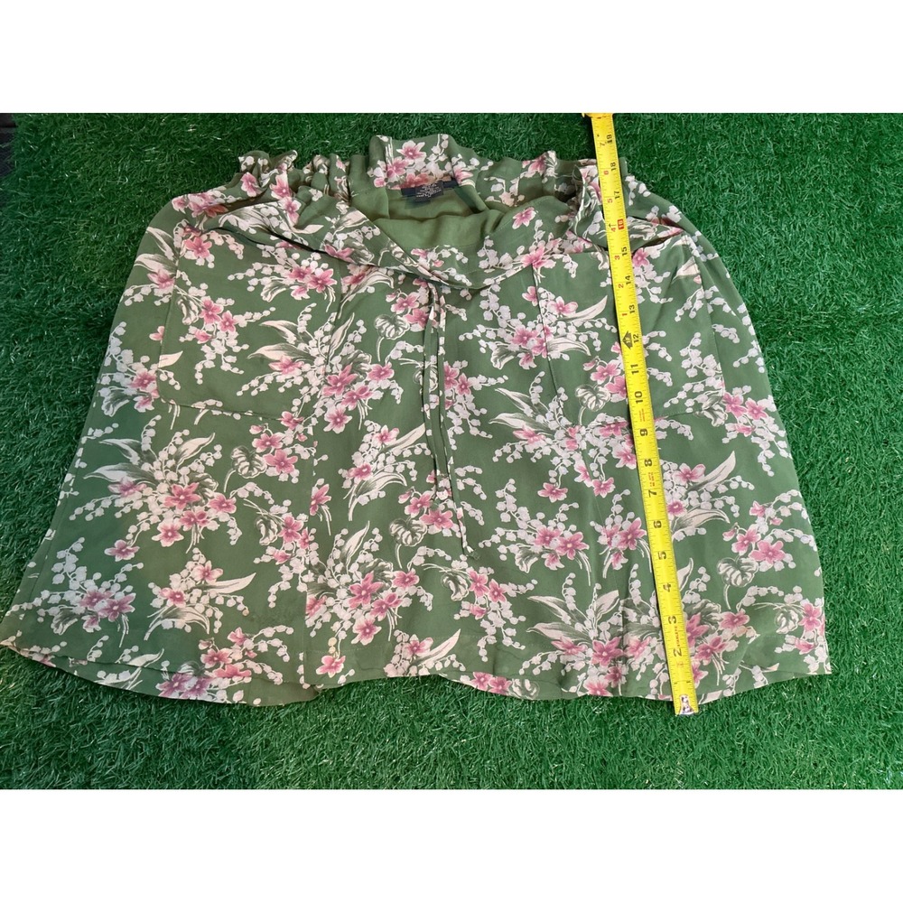 Banana Republic Floral Mini Skirt Green Pink Paperbag Waist Pockets Womens M - Picture 2 of 4